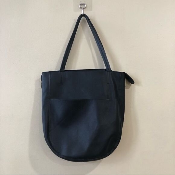 Anthropologie Black Faux Leather Tote Bag - Picture 1 of 9